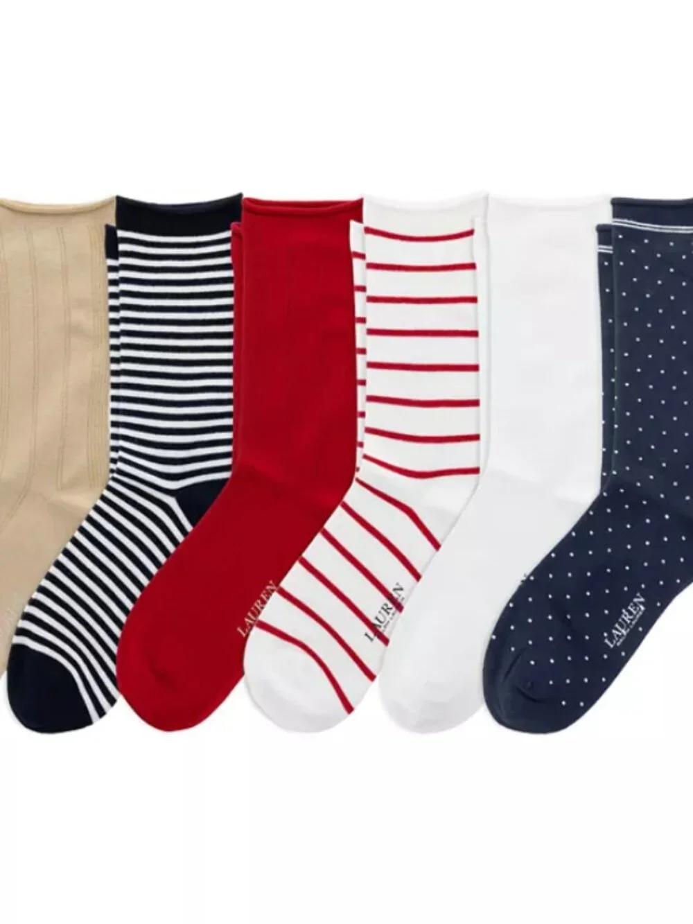 Lauren Ralph Lauren Men's 6-Pack Crew Socks - Navy, Red, White, Black, Cream